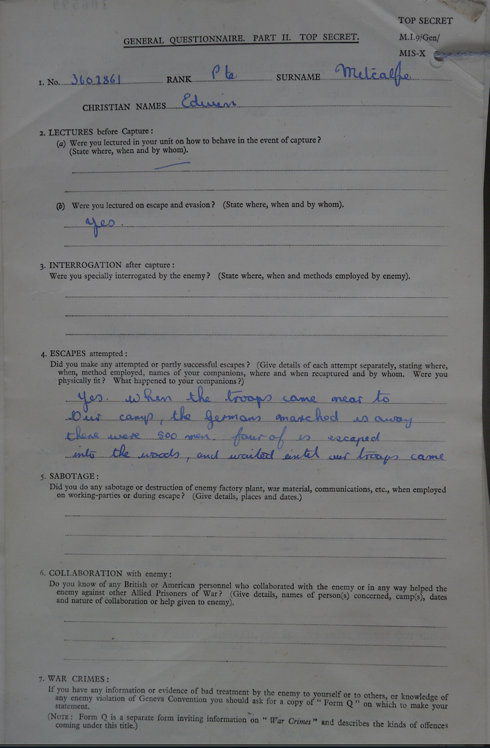 Questionnaire for Ex POW's Pg 2